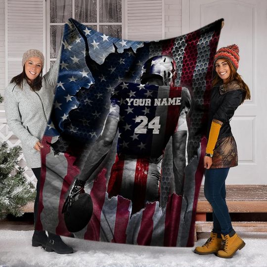 Discover Football American Flag Costum Name Quilt