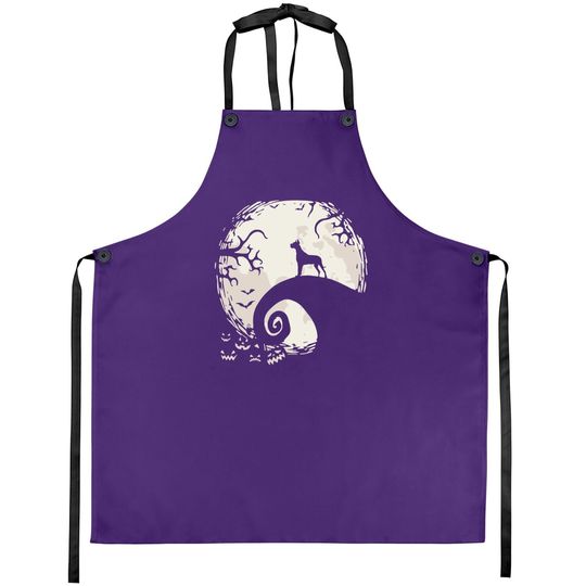 Discover Great Dane Dog And Moon Howl In Forest Dog Halloween Party Apron