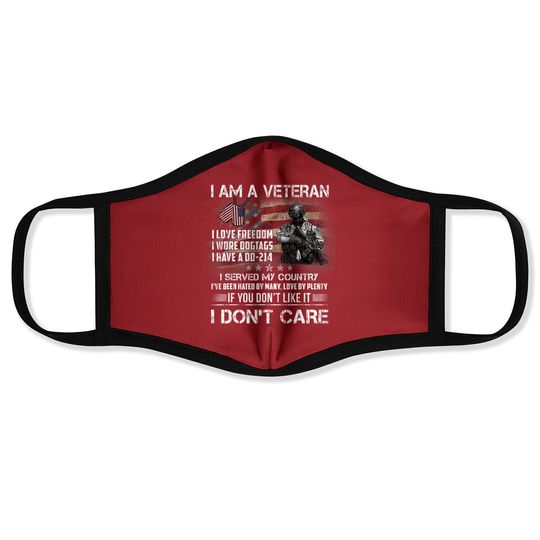 Discover I Am A Veteran I Love Freedom My Country Funny Veteran  face Mask