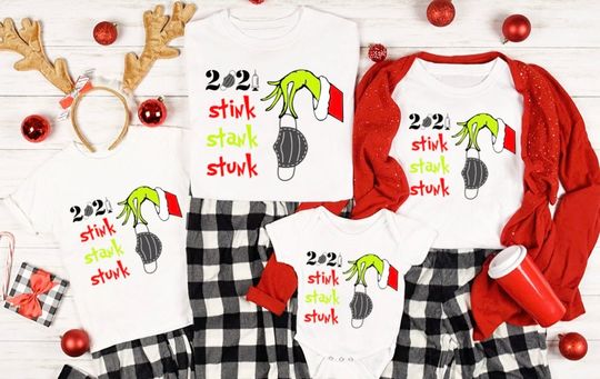 Discover Christmas Stink Stank Stunk Quarantine 2021 Matching Family T-Shirt