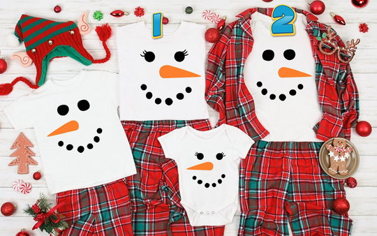 Discover Family Christmas Cute Snowman Face Matching Family Custom T-Shirt