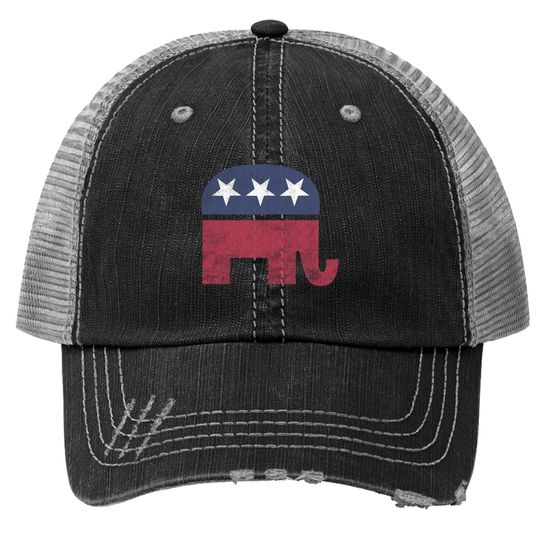 Discover Trucker Hat Luv Republican Elephant Trucker Hat - Soft Touch Grey Gop Elephant Trucker Hat