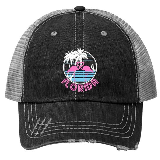 Discover Florida Strong Trucker Hat Pink Flamingo Heart