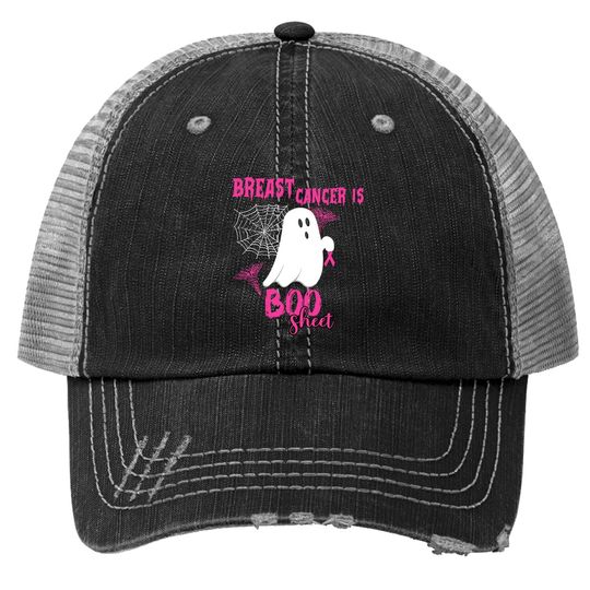 Discover Breast Cancer Is Boo Sheet Pink Ribbon Ghost Spiderweb Trucker Hat