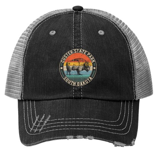 Discover Custer State Park Buffalo Roundup South Dakota Hills Bison Print Trucker Hat