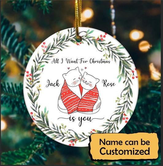 Discover All I Want For Christmas Is You Cats Ceramic Circle Custom Ornament