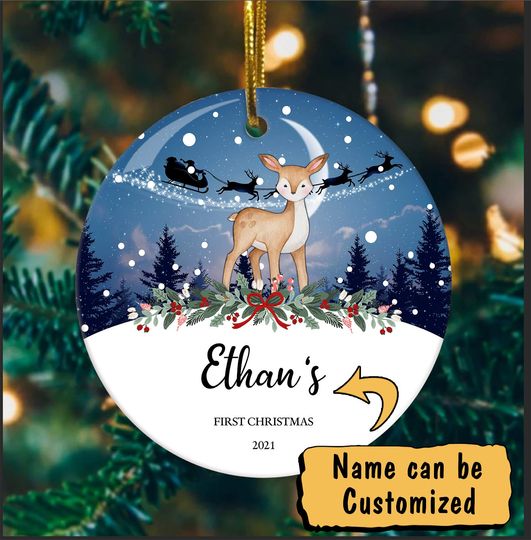 Discover Baby's First Christmas Ceramic Circle Personalized Ornament
