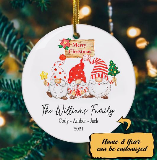 Discover Christmas Gnomes Family Ceramic Circle Custom Ornament