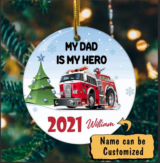 Discover My Dad Is My Hero Ceramic Circle Custom Ornament