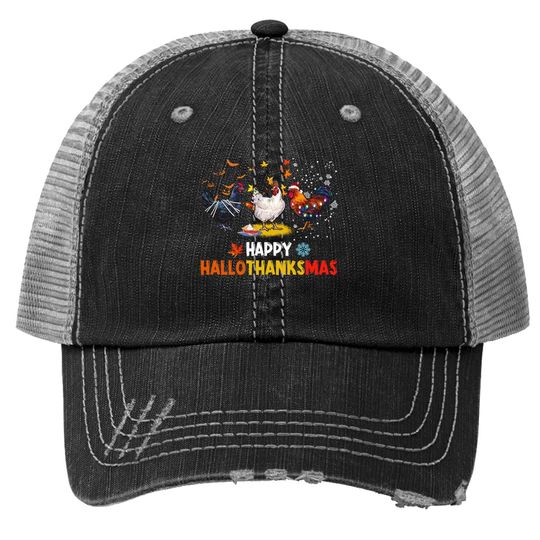 Discover Chicken Halloween Happy Hallothanksmas Autumn Thanksgiving Trucker Hat
