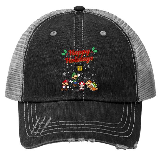 Discover Happy Holidays Christmas Mario Trucker Hat