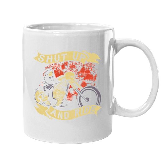 Discover Shut Up Ride Skull Motorcycle Biker Halloween Coffee Mug