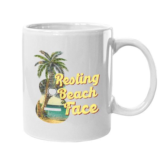 Discover Resting Beach Face Coffee Mug Guitar Coconut Tree Tropical