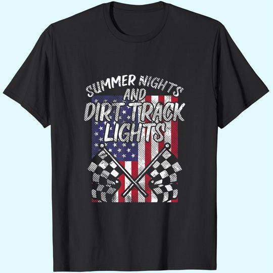 Discover Summer Nights Dirt Track Lights Flag Motocross Racing T Shirt