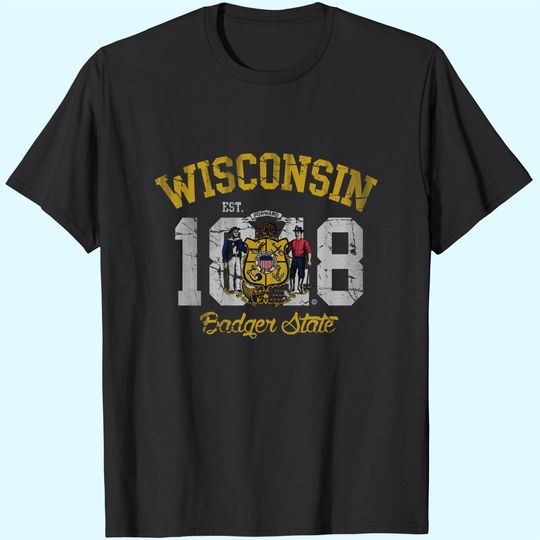Discover Vintage Fade Wisconsin Badger State Flag T-Shirt