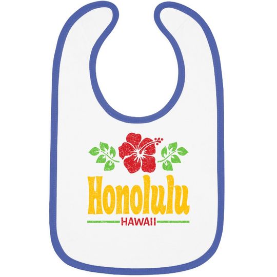 Discover Honolulu Hawaii Flowers Distressed Color Print Baby Bib