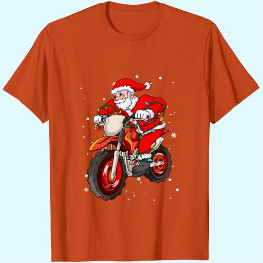 Discover Dirt Bike Santa Claus Christmas Tree Lights T-Shirt