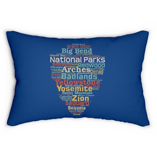 Discover National Parks List Word Cloud Camping Hiking Lumbar Pillow