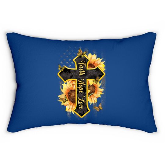 Discover Faith Hope Love Christian Cross American Flag Sunflower Lumbar Pillow