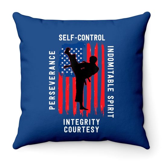 Discover Taekwondo 5 Tenets Martial Arts Sports Usa Flag Throw Pillow