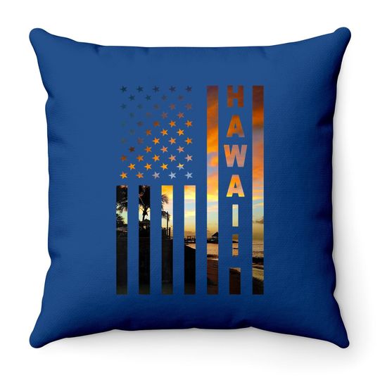 Discover Hawaii Sunset American Flag Throw Pillow