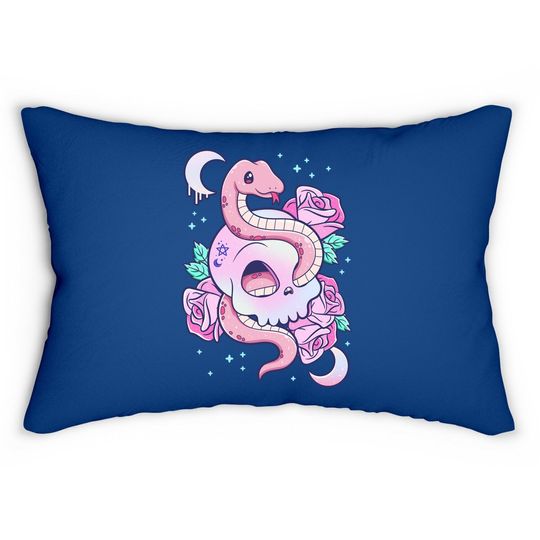 Discover Kawaii Pastel Goth Creepy Skull Serpent Snake Roses Lumbar Pillow