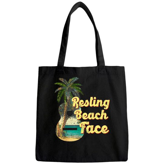 Discover Resting Beach Face Tote Bag Guitar Coconut Tree Tropical