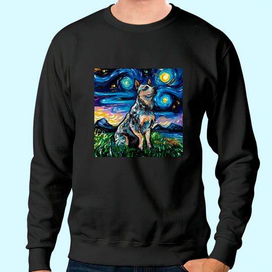 Discover Blue Heeler Starry Night Australian Cattle Dog Art Sweatshirt