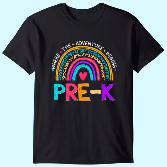 Discover Leopard Rainbow Pre-K Where The Adventure Begins T Shirt