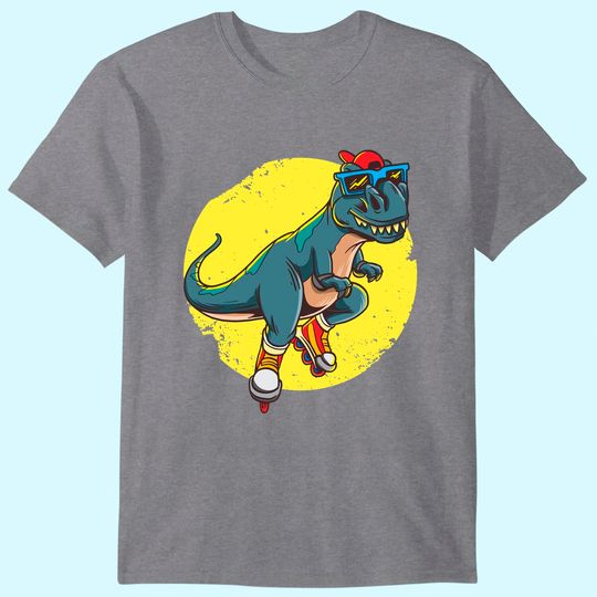 Discover Skating Trex Dinosaur Rollerblades Skater T Shirt