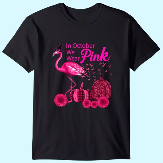 Discover In October We Wear Pink Witch Flamingo Pumpkin Breast Cancer Premium T-Shirt