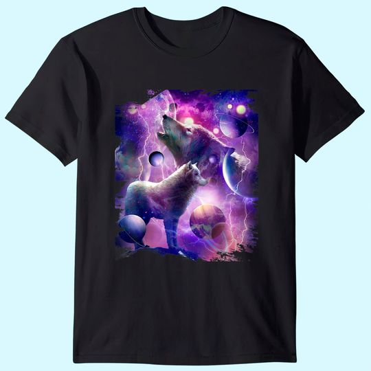 Discover Cosmic Wolf Howling At Moon In SpaceT Shirt