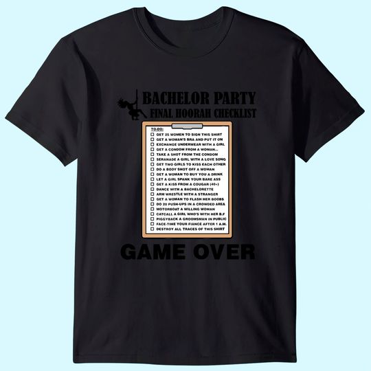Discover Mens Bachelor Party Checklist Funny Challenge T Shirt
