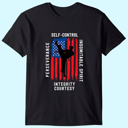 Discover Taekwondo 5 Tenets Martial Arts Sports USA Flag T Shirt