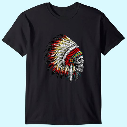 Discover Native American Indian Chief Skull Motorcycle Headdress T-Shirt