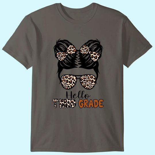 Discover Kids Hello Third Grade Messy Bun Girls T-Shirt