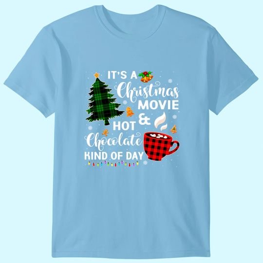 Discover It's a Christmas Movie & Hot Chocolate Plaid Christmas Tree T-Shirt