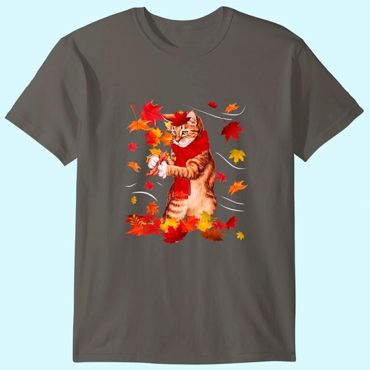 Discover Maple Cat Autumn Maple Hello Fall Leaf Gift Women T-Shirt