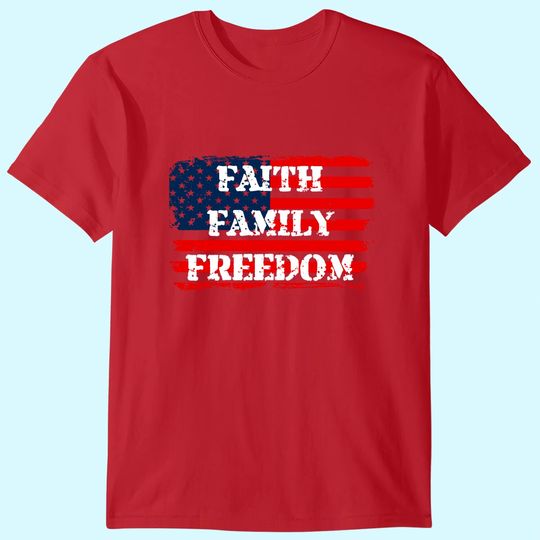 Discover Faith Family Freedom American Flag 4th July Christian Gift T-Shirt