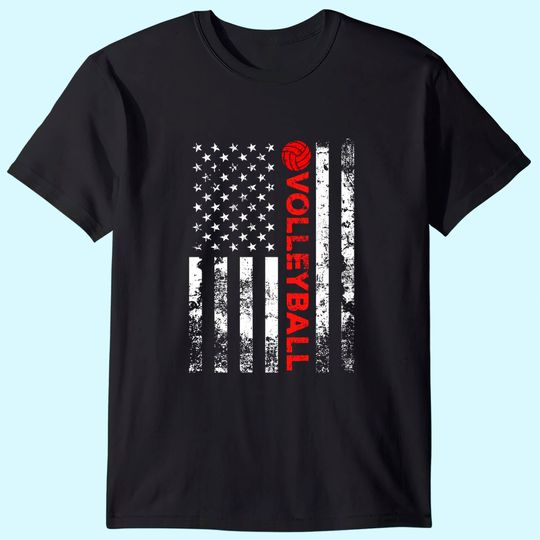 Discover Volleyball Vintage USA American Flag T Shirt