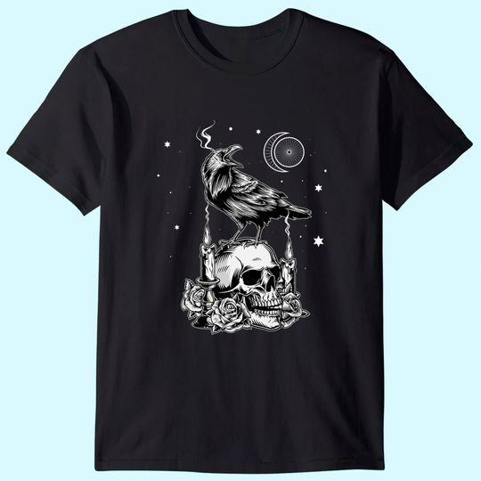 Discover Black Crow Raven Skull Tarot Card Occult Aesthetic Gothic T-Shirt