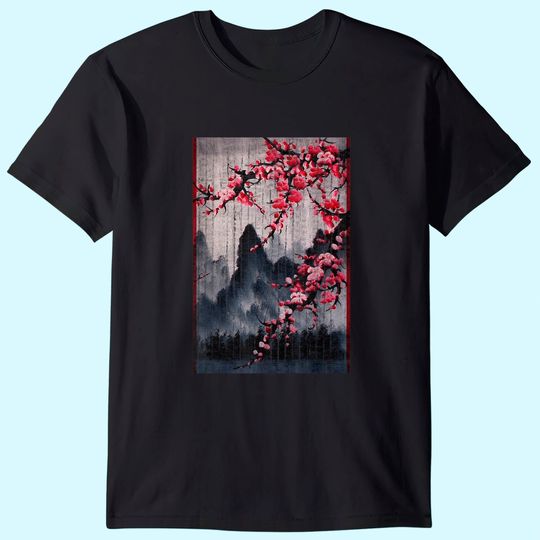 Discover Vintage Cherry Blossom Woodblock Tee Japanese Graphical Art T-Shirt