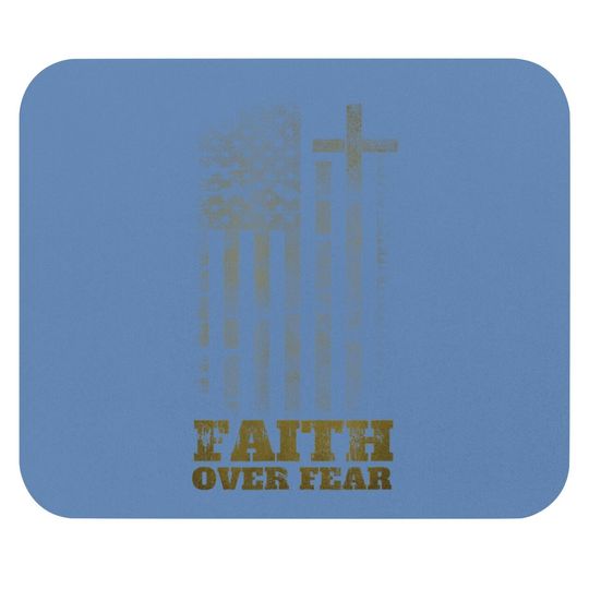 Discover Faith Over Fears Christian Cross American Usa Flag Gym Mouse Pad