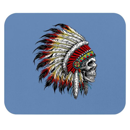 Discover Native American Indian Chief Skull Motorcycle Headdress Mouse Pad