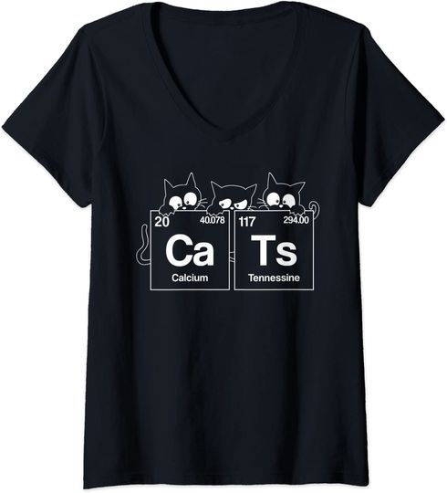 T-shirt de Mulher com Gato Químico com Gola V