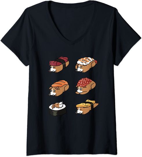 T-shirt de Mulher com Gola em V Galgos Italianos Sushi