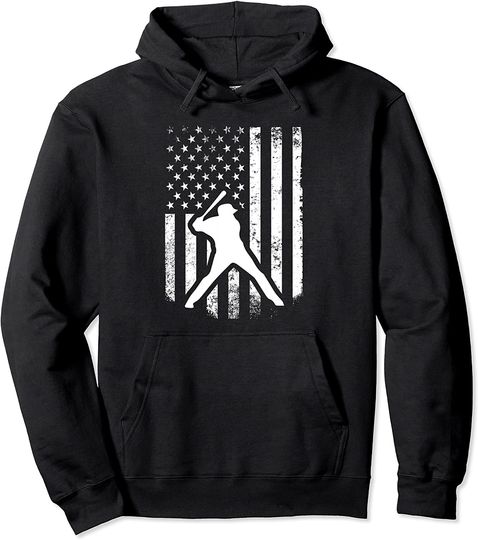 Discover Baseball Balls Lover Gift American Flag Baseball Pullover Hoodie