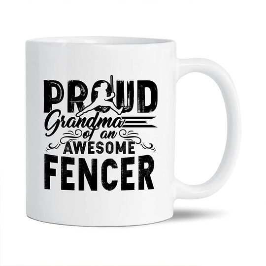 Discover Awesome Fencing White Mug, Proud Grandma Of An Awesome Fencer Pottery Teacup, Fencing Coffee Mug, Fencing Ceramic Tea Mug