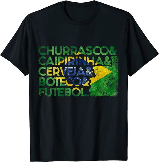 Discover Churrasco Caipirinha Cerveja Boteco & Futebol Brazil Flag TShirt