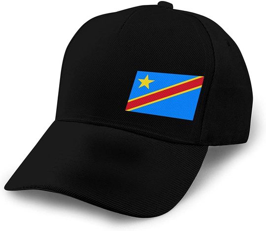 Discover Inspier White Flag of The Democratic Republic of The Congo Baseball Hat Splicing Curved Brim Unisex Breathable Comfortable Baseball Cap Black